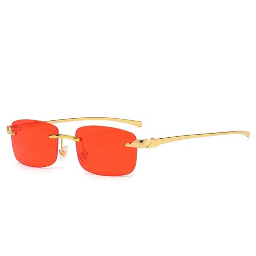 Vintage randlose rechteckige Sonnenbrille Frauen Süßigkeiten Farben Männer Gradient Sonnenbrille - Gold Rot - Als Bild von MPOWRX
