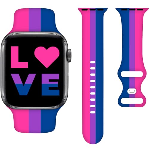 Bisexual Pride Armband, kompatibel mit Apple Watch, 42 mm, 44 mm, 45 mm, Silikon-Armband, kompatibel mit iWatch-Bändern der Serie SE 7, 6, 5, 4, 3, 2, 1, für Damen und Herren von MPRUIU