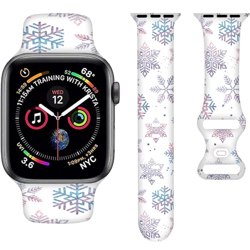 Silikon-Armband, kompatibel mit Apple Watch, 42 mm, 44 mm, 45 mm, bunt, Neonschneeflocken, kompatibel mit iWatch-Bändern der Serie SE 7, 6, 5, 4, 3, 2, 1, für Damen und Herren von MPRUIU