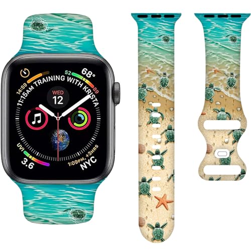 Silikon-Armband mit Meeresschildkröte, Cartoon-Strand-Armband, kompatibel mit Apple Watch, 38 mm, 40 mm, 41 mm, kompatibel mit iWatch-Bändern der Serie SE 7, 6, 5, 4, 3, 2, 1, für Damen und Herren von MPRUIU