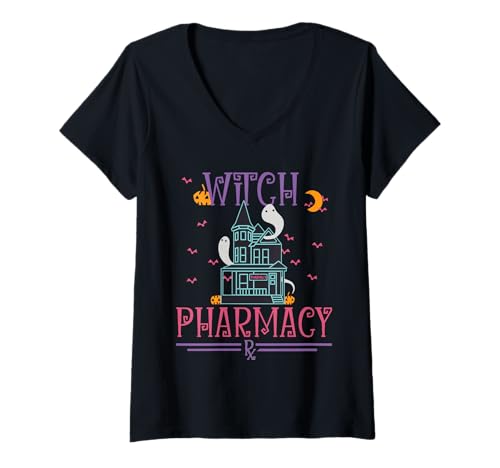 Damen Apotheke Apotheker Halloween Witch PTA PKA T-Shirt mit V-Ausschnitt Damen Apotheke Apotheker Halloween Witch PTA PKA T-Shirt mit V-Ausschnitt von MPSX Design - Pharmacy Halloween