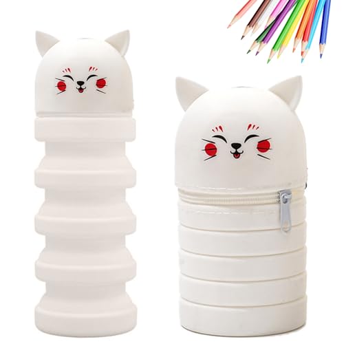 MPXEAVG 2 in 1 Weiche Silikontasche Kawaii Federmäppchen, Stiftetasche Buntstifte Marker, Cartoon Federmäppchen, Stand Up Federmäppchen, Niedliche Schulbedarf, Klappeimer (Liebe Katze) von MPXEAVG