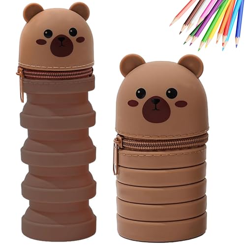 MPXEAVG 2 in 1 Weiche Silikontasche Kawaii Federmäppchen, Stiftetasche Buntstifte Marker, Cartoon Federmäppchen, Stand Up Federmäppchen, Niedliche Schulbedarf, Klappeimer (Tragen) von MPXEAVG