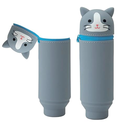 MPXEAVG 2 in 1 Weiche Silikontasche Kawaii Federmäppchen, Stiftetasche Buntstifte Marker, Cartoon Federmäppchen, Niedliche Schulbedarf Mädchen Junge, Gerade (Blaue Katze) von MPXEAVG