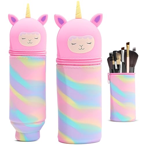 MPXEAVG 2 in 1 Weiche Silikontasche Kawaii Federmäppchen, Stiftetasche Buntstifte Marker, Cartoon Federmäppchen, Niedliche Schulbedarf Mädchen Junge, Gerade (Einhorn Rosa) von MPXEAVG