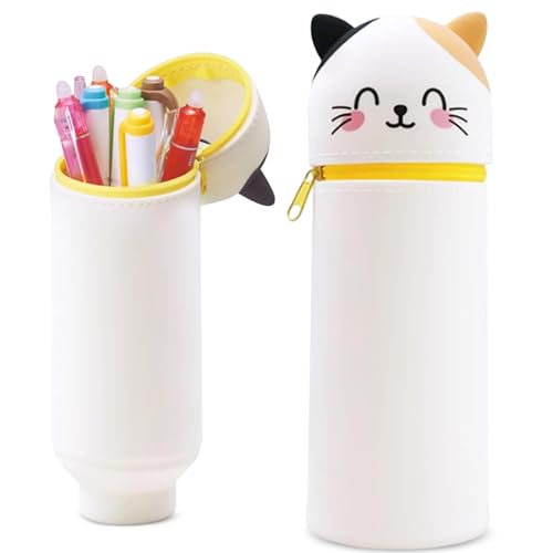 MPXEAVG 2 in 1 Weiche Silikontasche Kawaii Federmäppchen, Stiftetasche Buntstifte Marker, Cartoon Federmäppchen, Niedliche Schulbedarf Mädchen Junge, Gerade (Katze) von MPXEAVG