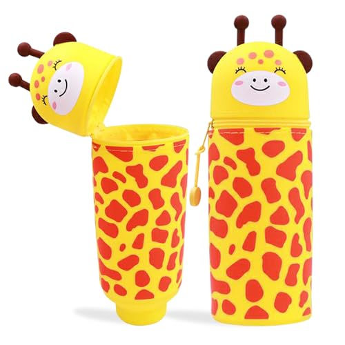 MPXEAVG 2 in 1 Weiche Silikontasche Kawaii Federmäppchen, Stiftetasche Buntstifte Marker, Stand Up Federmäppchen, Niedliche Schulbedarf Mädchen Junge (Giraffe) von MPXEAVG