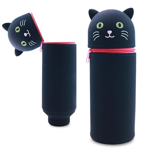 MPXEAVG 2 in 1 Weiche Silikontasche Kawaii Federmäppchen, Stiftetasche Buntstifte Marker, Stand Up Federmäppchen, Niedliche Schulbedarf Mädchen Junge (Katze) von MPXEAVG