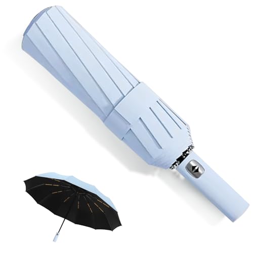 MPXEAVG Regenschirm Groß, 60 Rippen Regenschirm Sturmfest, Automatischer schirm, Automatisch Kompakt mit Einem Knopf Öffnen und Schließen (Himmelblau) von MPXEAVG