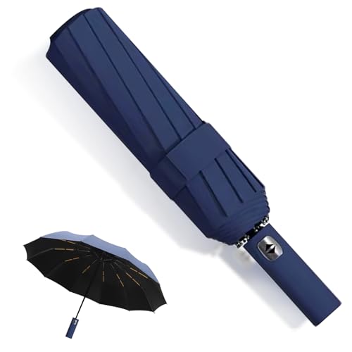 MPXEAVG Regenschirm Groß, 60 Rippen Regenschirm Sturmfest, Automatischer schirm, Automatisch Kompakt mit Einem Knopf Öffnen und Schließen (Marineblau) von MPXEAVG