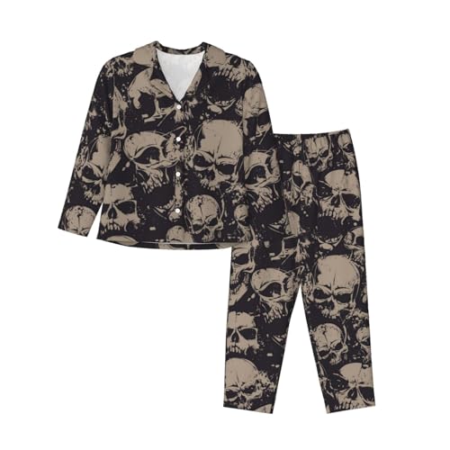 MQGMZ Cooler Totenkopf-Grafikdruck, elegant, langlebig, Loungewear, Damen, langärmelig, Pyjama-Set, erschwinglich, Schwarz, L von MQGMZ