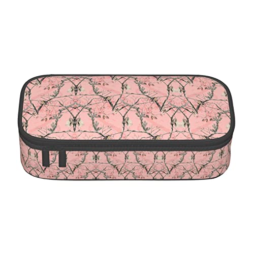 MQGMZ Federmäppchen, Reißverschluss, große Kapazität, rosa Blätter, Camouflage-Druck, Stifteetui mit Bürobedarf – 21,6 x 9,4 x 5,1 cm von MQGMZ