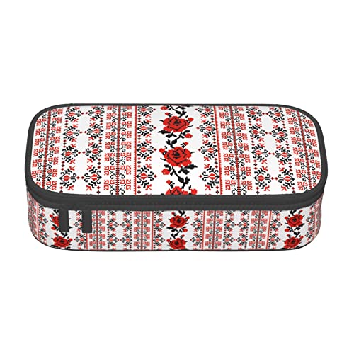 MQGMZ Federmäppchen im ukrainischen Stickerei-Stil, Rosendruck, Unisex, Reißverschluss, großes Fassungsvermögen, mit Bürobedarf, 21,6 x 9,4 x 5,1 cm von MQGMZ