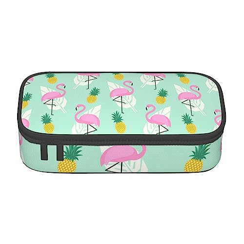 MQGMZ Federmäppchen mit pinkem Flamingo-Ananas-Druck, Unisex, Reißverschluss, großes Fassungsvermögen, mit Bürobedarf, 21,6 x 9,4 x 5,1 cm von MQGMZ