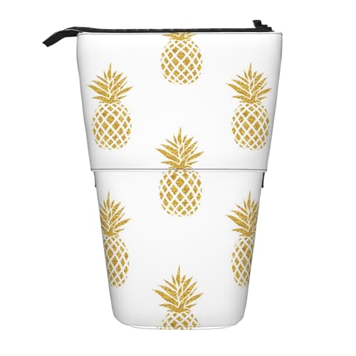 MQGMZ Gold Ananas Hintergrund Drucken Stehen Schreibwaren Tasche Fall Große Bleistift Beutel Schreibwaren Stift Tasche Für Teen Mädchen von MQGMZ