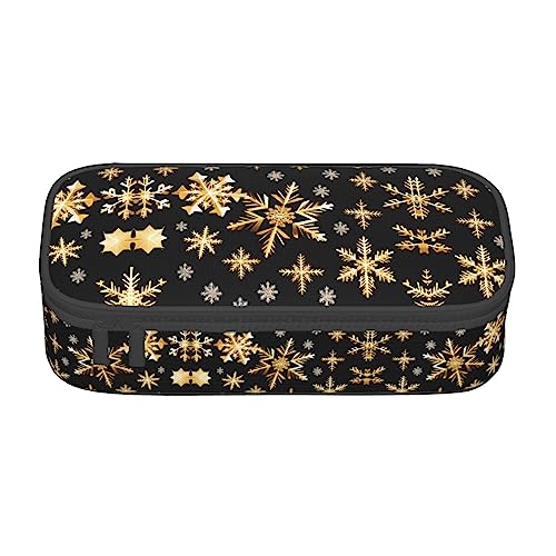 MQGMZ Goldene Weihnachten Schneeflocken Druck Reißverschluss Große Kapazität Bürobedarf Bleistift Fall Unisex für Organizer Pen Box Pouch von MQGMZ