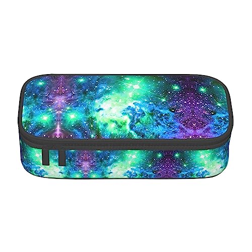 MQGMZ Grün Blau Lila Galaxie Druck Reißverschluss Große Kapazität Bürobedarf Bleistift Fall Unisex für Organizer Pen Box Pouch von MQGMZ