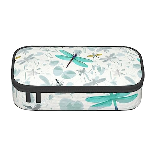 MQGMZ Grüner Libellen-Druck-Reißverschluss Große Kapazität Bürobedarf Bleistift Fall Unisex für Organizer Pen Box Pouch von MQGMZ