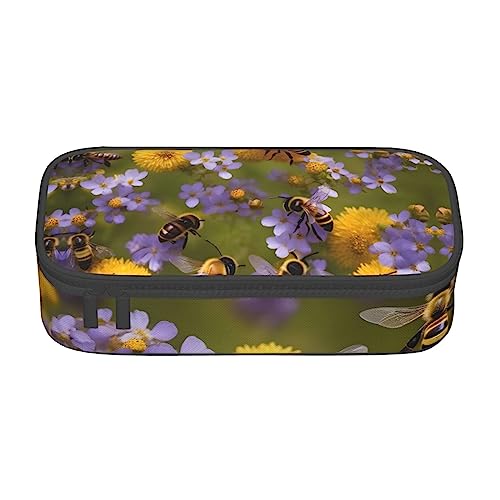 MQGMZ Ländliche Honigbienen Wildblumen Druck Reißverschluss Große Kapazität Bürobedarf Bleistift Fall Unisex für Organizer Pen Box Pouch von MQGMZ