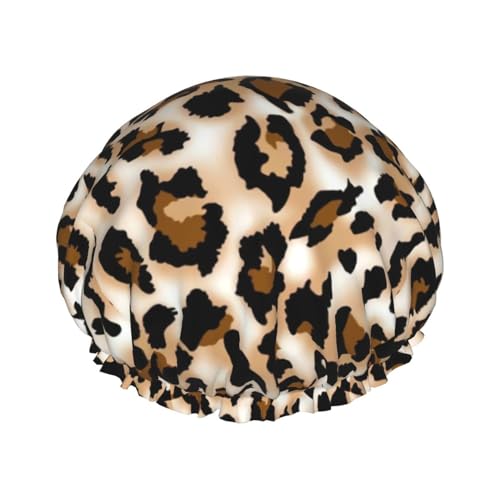 MQGMZ Leichte Damen-Duschhaube, doppelt, wasserdicht, mit auffälligen Leopardenmustern von MQGMZ
