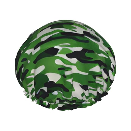 MQGMZ Leichte Duschhaube für Damen, doppellagig, wasserdicht, auffällig, grüne Camouflage-Drucke von MQGMZ