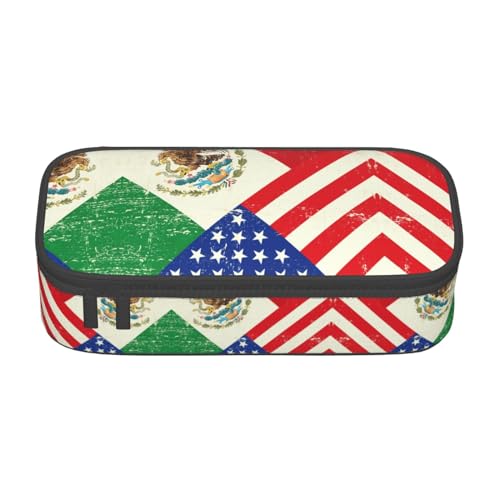 MQGMZ Mexikanische amerikanische Flagge Druck Reißverschluss Große Kapazität Bürobedarf Bleistift Fall Unisex für Organizer Pen Box Pouch von MQGMZ