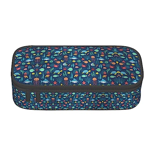 MQGMZ Ocean Fish Schildkröte Quallen Druck Reißverschluss Große Kapazität Bürobedarf Federmäppchen Unisex für Organizer Stift Box Beutel von MQGMZ