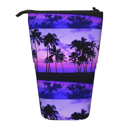 MQGMZ Palm Tree Purple Sunset Print Standing Stationery Bag Case Large Pencil Pouch Stationery Pen Bag For Teen Girls von MQGMZ