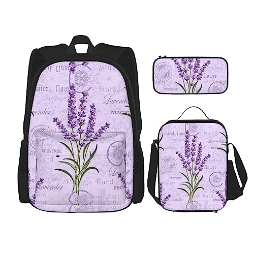 MQGMZ Reiserucksack mit Lavendel-Stempel-Aufdruck, leicht, wasserabweisend, Büchertasche, Lunch-Tasche, Federmäppchen von MQGMZ