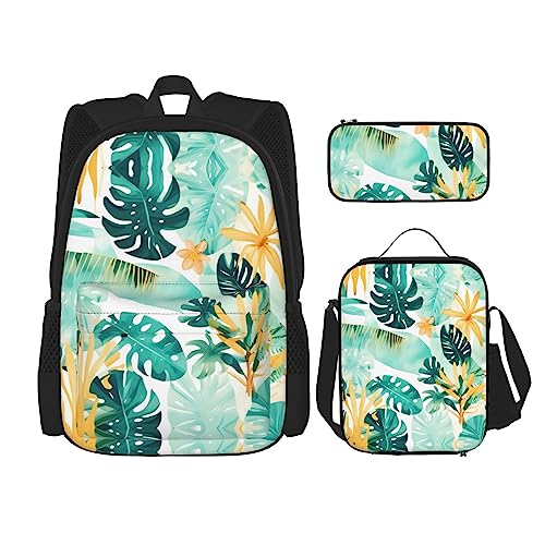 MQGMZ Reiserucksack mit frischem Gemüse und Früchten, 3-teiliges Set, leicht, wasserabweisend, Büchertasche, mit Lunch-Tasche, Federmäppchen, Strand Plantscape, Einheitsgröße von MQGMZ