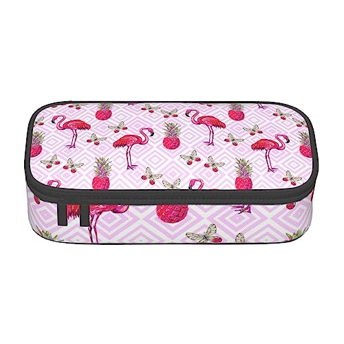 MQGMZ Rosa Flamingo Ananas Druck Reißverschluss Große Kapazität Bürobedarf Bleistift Fall Unisex für Organizer Pen Box Pouch von MQGMZ