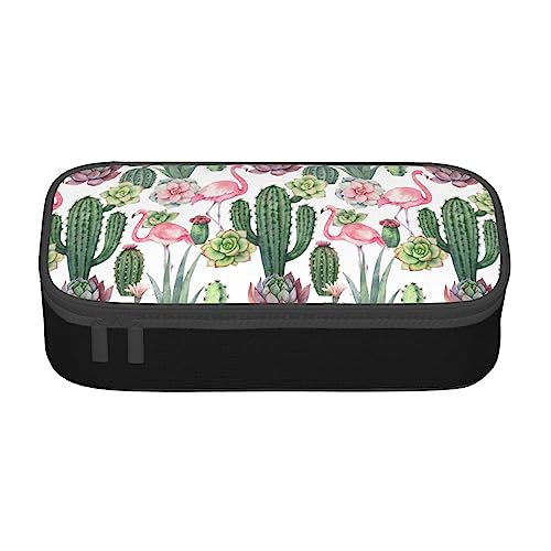 MQGMZ Rosa Flamingo Sukkulenten Pflanzen Druck Reißverschluss Große Kapazität Bürobedarf Bleistift Fall Unisex für Organizer Pen Box Pouch von MQGMZ