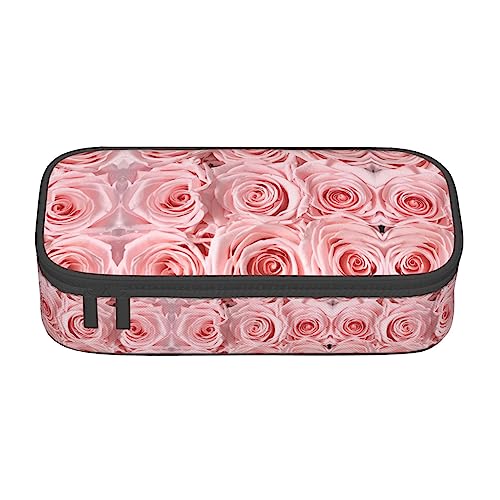 MQGMZ Rosa Frische Rosen Drucken Reißverschluss Große Kapazität Bürobedarf Bleistift Fall Unisex für Organizer Stift Box Beutel von MQGMZ