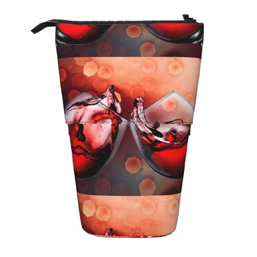 MQGMZ Rotweinglas Cheers Print Bleistift Teleskopkoffer Multifunktionale Schreibwaren Aufbewahrungstasche Büro und Kosmetik von MQGMZ