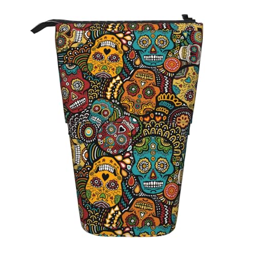 MQGMZ Sugar Skulls Print Print Standing Stationery Bag Case Large Pencil Pouch Stationery Pen Bag For Teen Girls von MQGMZ