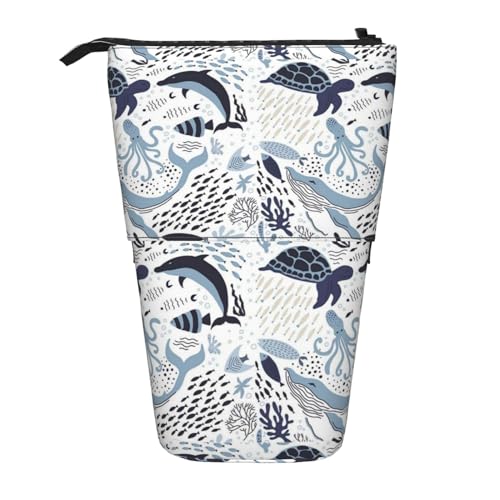 MQGMZ Turtle Octopus Pattern Ocean Theme Print Standing Stationery Bag Case Large Pencil Pouch Stationery Pen Bag For Teen Girls von MQGMZ