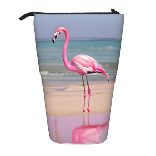 Pink Flamingo On Beach Printed Standing Pencil Case Pencil Holder Pencil Pouch Cosmetics Pouch Makeup Office Bag von MQGMZ