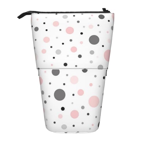 Rosa Grau Weiß Moderne Polka Dot Muster Druck Stehen Schreibwaren Tasche Fall Große Bleistift Beutel Schreibwaren Stift Tasche Für Teen Mädchen von MQGMZ