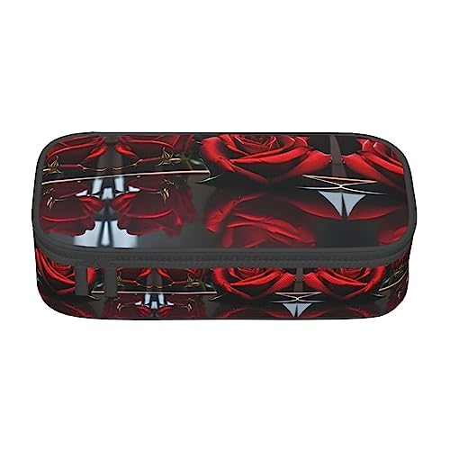 Roter Spiegel Rose Druck Reißverschluss Große Kapazität Bürobedarf Bleistift Fall Unisex für Organizer Stift Box Beutel von MQGMZ