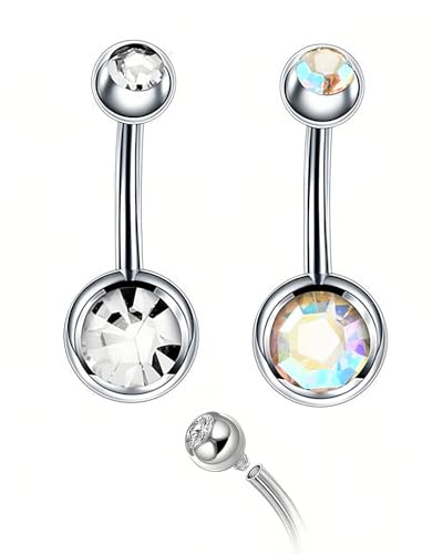 MQLSAERI 2 Stück 14G Bauchnabelpiercing Titan 10mm Stablänge Piercing Frau Mann Geschenk Schmuck Bauchnabel Lang CZ Kugeln Titanium Belly Button Piercing Navel Bars 1.6mm Nabelring - Weiß/Farbe von MQLSAERI