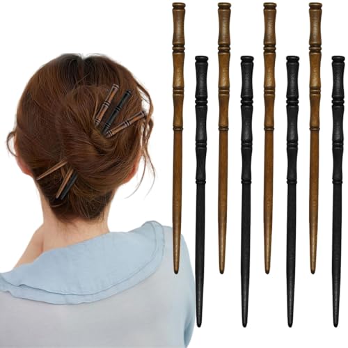 MQLSAERI 8PCS Retro Wooden Hair Holz Haarstäbchen, Haarstäbchen, Haarstäbchen für Frauen, Bambus Form, Haarhalter, Holz Haarnadel,Haarstäbchen für Dutts(2 Farben) von MQLSAERI