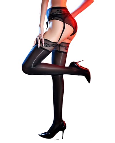 MQLSAERI Damen Strapsstrümpfe Hohe Taille Sexy Strapsstrümpfe damen öl glänzende Strumpfhalter Strapsstrümpfe - Schwarz von MQLSAERI