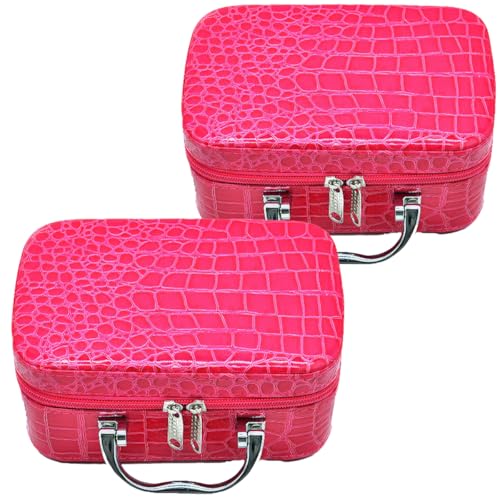 MQMCPDS Tragbare wasserdichte Make-up-Taschen mit Mini-Spiegel, große Reise-Kosmetikkoffer und Make-up-Organizer, Kunstleder-Make-up-Taschen und Kulturbeutel, 2 Stück von MQMCPDS