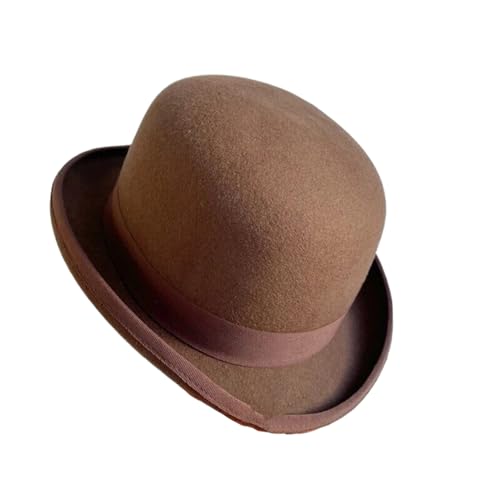 MQMYJSP Bowler Derby-Mütze aus Fester Wolle in Theaterqualität für Herren-Vintage-Kostüme in braun-grau-weißer Farbe Brown 58-59cm L von MQMYJSP