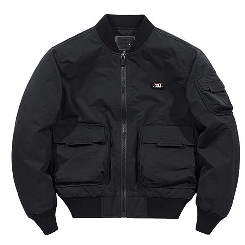 MQMYJSP Frühlings-und Herbstjacken Herren Große Mehrfachtasche Cargo Jacke Arbeitskleidung Baseball Sportmantel Black XL von MQMYJSP