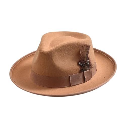 MQMYJSP Handgemachte Federn Filz Fedora Hut Vintage Herren Hüte Gebogene Krempe Gentleman Party Kleid Mütze khaki9 57-59CM M von MQMYJSP