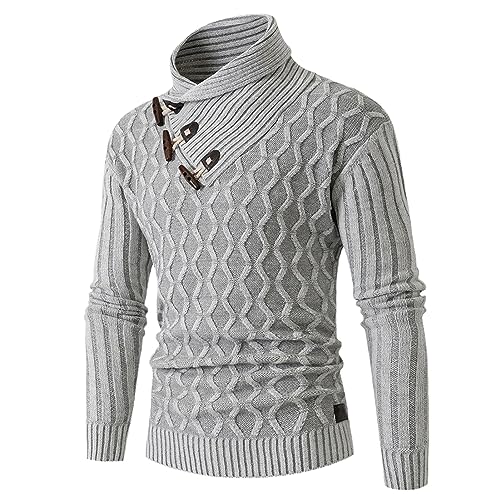 MQMYJSP Herbst- und Winterherrenpullover Hochkragen Gestrickter Langer Ärmel Männlicher Lässiger Strickpullover Unterteilendes Hemd Light gray9 XS von MQMYJSP