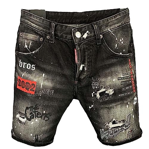 MQMYJSP Herren-Denim-Shorts,Loch-Patch,gebrochene Tintenfarbe,schmal,leicht elastisch,Blaue Jeans mit Buchstaben Style1 38 MQMYJSP Herren-Denim-Shorts,Loch-Patch,gebrochene Tintenfarbe,schmal,leicht elastisch,Blaue Jeans mit Buchstaben Style1 38 von MQMYJSP