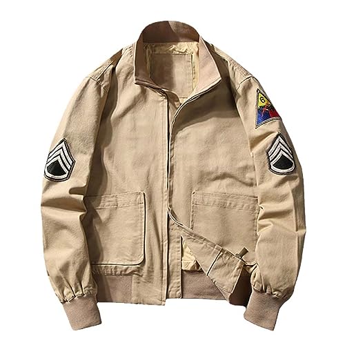 MQMYJSP Herren Frühling Tank Jacke Fury Gewaschener Amerikanischer Army Mantel Reißverschluss Stehkragen Baumwolle Mann Kleidung Lose Herbst Khaki M von MQMYJSP
