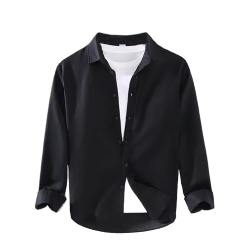 MQMYJSP Herren Frühlings und Sommer Baumwoll Leinen Langarm Hemd geschäftlich lässig 9027 Black XS von MQMYJSP